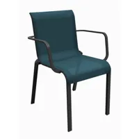 lot de 2 fauteuils de jardin empilables cauro - graphite/bleu - aluminium/toile tpep