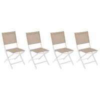 lot de 4 chaises de jardin en aluminium pliables lin et blanc essentia - hespéride