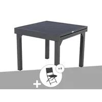 ensemble repas table extensible alu 4/8 places graphite + 8 chaises modula - hespéride