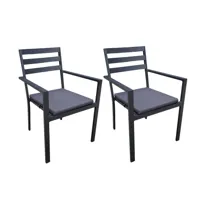lot de 2 fauteuils de jardin en aluminium avec coussin gris palma - jardiline