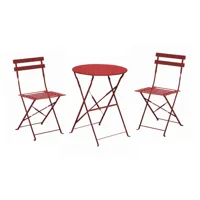 ensemble guéridon de jardin cuba ø 60 cm - rouge + 2 chaises pliante cuba