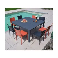 mimaos - ensemble table et chaises de jardin - 8 places - gris anthracite et terracotta