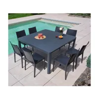 mimaos - ensemble table et chaises de jardin - 8 places - gris anthracite