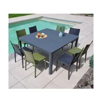 mimaos - ensemble table et chaises de jardin - 8 places - gris anthracite et vert olive