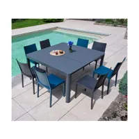 mimaos - ensemble table et chaises de jardin - 8 places - gris anthracite et bleu