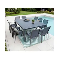 nimes xl - ensemble table et chaises de jardin - 10 places - gris anthracite