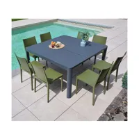 mimaos - ensemble table et chaises de jardin - 8 places - vert olive
