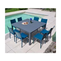 mimaos - ensemble table et chaises de jardin - 8 places - bleu saphir