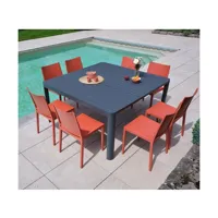 mimaos - ensemble table et chaises de jardin - 8 places - terracota