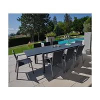argonea rembourré - ensemble table et chaises de jardin - 8 places - gris anthracite