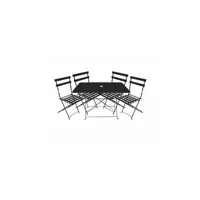 ensemble repas bistrot dépliant en métal - table rectangulaire + 4 chaises - noir