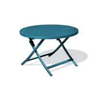 table de jardin ronde pliante en aluminium bleu canard - marius