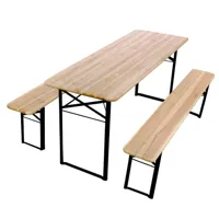 ensemble table et bancs de jardin en bois 220 cm