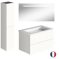 meuble vasque 80 cm burgbad cosmo blanc mat + miroir + colonne