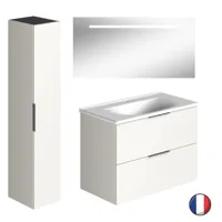 meuble vasque 90 cm burgbad olena blanc brillant + miroir + colonne de salle de bain
