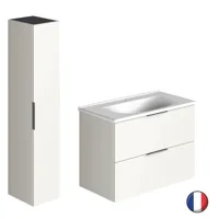 meuble vasque 90 cm burgbad olena blanc brillant + colonne de salle de bain