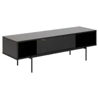 meuble tv 140 cm noir avec porte coulissante et 1 niche jupiter