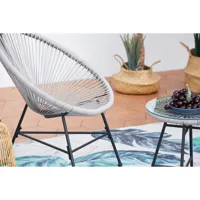 salon de jardin 2 fauteuils oeuf + table basse gris clair acapulco