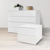 commode avec 4 tiroirs, tallboy moderne, casettiera pour chambre à coucher, 108x44h85 cm, couleur blanc brillant