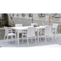 table d'extérieur roma, table à manger rectangulaire extensible, table de jardin extensible effet rotin, 100% made in italy, 150x90h72 cm, blanc