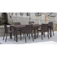 table d'extérieur roma, table à manger rectangulaire extensible, table de jardin extensible effet rotin, 100% made in italy, 150x90h72 cm, marron