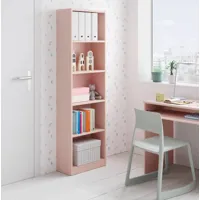 librairie pomona, bibliothèque haute avec 5 étagères, étagère de bureau ou de chambre, étagère moderne avec compartiments, 52x25h80 cm, rose