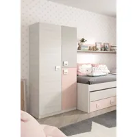 vestiaire manchester, armoire de chambre, armoire à 3 portes et 3 étagères avec barre à vêtements, 90x52h200 cm, gris et rose