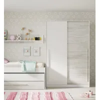 vestiaire downey, armoire de chambre à 2 portes coulissantes, armoire avec barre à vêtements et 3 étagères, 120x50h200 cm, blanc antique