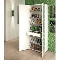 meuble à chaussures tarassaco, mobilier de salle polyvalente avec porte miroir, meuble à chaussures moderne avec 6 étagères, fabriqué en italie, 72x37h195 cm, blanc et béton