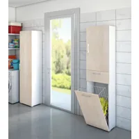armoire polyvalente escolzia, armoire à linge linéaire à 2 portes, colonne de salle de bain avec panier à linge, fabriqué en italie, 45x32h195 cm, chêne et blanc