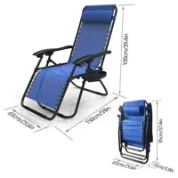 chaise longue inclinable en textilene avec porte gobelet et portable bleue lot de 2 pcs