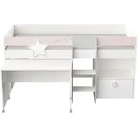 lit combiné avec bureau etoiles 2 gris, rose et blanc