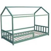 lit cabane 90x190 cm hutty vert avec sommier inclus