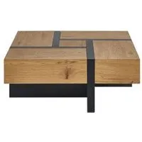 table basse square imitation chêne et noir
