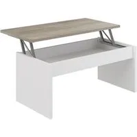 table basse avec plateau relevable yana blanc et imitation chêne