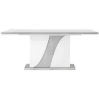 table l.180 cm + allonge goya blanc brillant/ décor béton