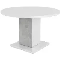table ronde + allonge goya blanc brillant/ décor béton