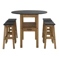 table + 4 tabourets de bar jane 2  bois massif/ noir