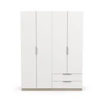 armoire 4 portes 2 tiroirs ghost imitation chène /blanc mat