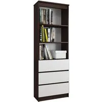 meuble de rangement bureau chambre - hucoco - carlo - 3 tiroirs + 2 étagères - wengé blanc