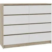 cupid - commode de chambre 8 tiroirs larges - 120x99x40cm - meuble de rangement - style scandinave - sonoma blanc