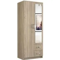 roma - petite armoire chambre bureau - penderie multifonctions - 2 portes - miroir - 2 tiroirs - meuble de rangement - dressing