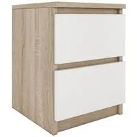 aster t2 - table de chevet 2 tiroirs style moderne - 40x30x30 cm - table de nuit - meuble d'appoint - sonoma blanc