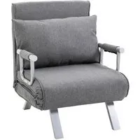 homcom fauteuil chauffeuse canapé-lit convertible 1 place déhoussable grand confort coussin pieds accoudoirs métal lin gris clair