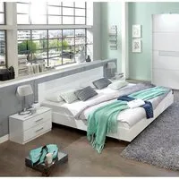 lit adulte avec 2 chevets coloris blanc, rechampis verre blanc + chrome - dim: 160 x 200 cm