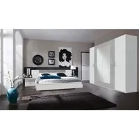 ensemble lit adulte avec led et 2 chevets en blanc, rechampis teinte beton gris clair - 160 x 200 cm