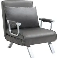 homcom fauteuil chauffeuse canapé-lit convertible 1 place déhoussable grand confort coussin pieds accoudoirs métal suède gris