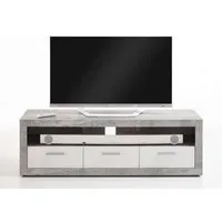 meuble tv coloris gris béton la - blanc brillant - 49 x 152 x 45,3 cm