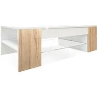 table basse en mdf blanc et aspect  chêne nature 118 cm
