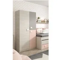 armoire enfant avec 2 portes coloris blanc alpes - rose - 200 x 90 x 52 cm